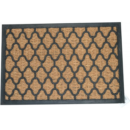 Premium 40x60cm rubber and coir door mat with elegant woven design, traps dirt and moisture, ideal for stylish entrances.