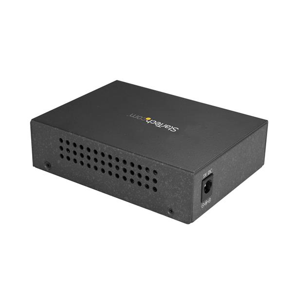 High-speed multimode SC fiber media converter for 10/100/1000 Ethernet, extends reach up to 550 meters, durable metal housing.