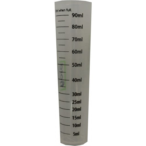 100 ml measuring cylinder made of durable, chemical-resistant polypropylene with easy-to-read graduations for precise measuring.