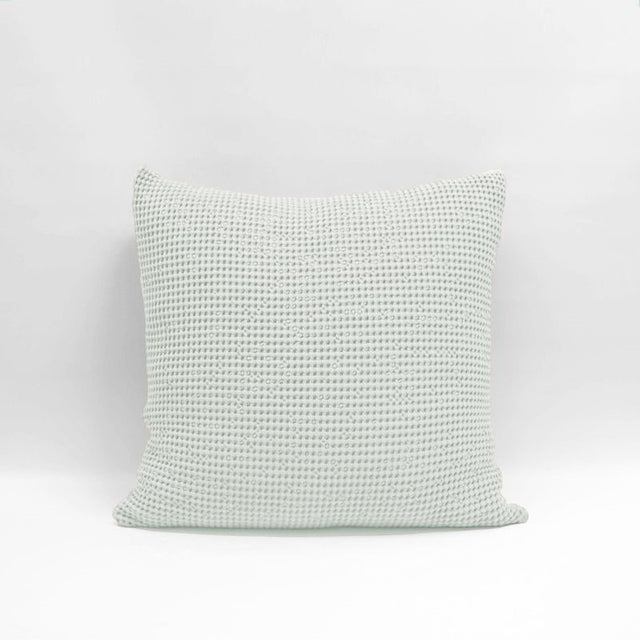 Duck egg Euro pillowcase with deep waffle texture, made from soft OEKO-TEX® cotton, featuring a zip closure.