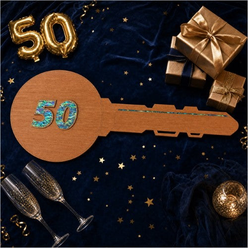 50th Key – Rimu+ Paua (60mm Numbers) Milestone Key