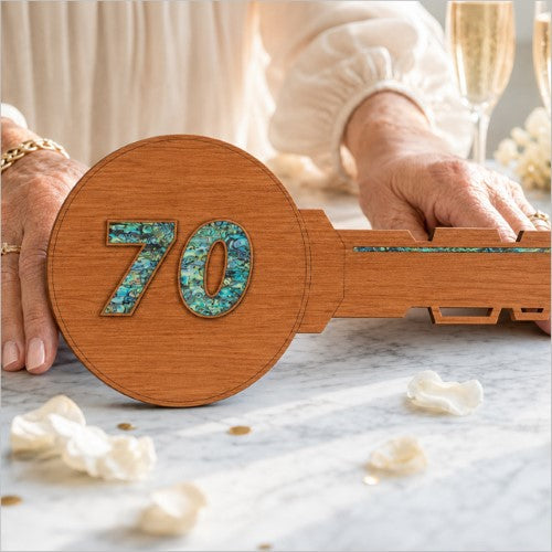 70th Key – Rimu+ Paua (60mm Numbers) Milestone Key