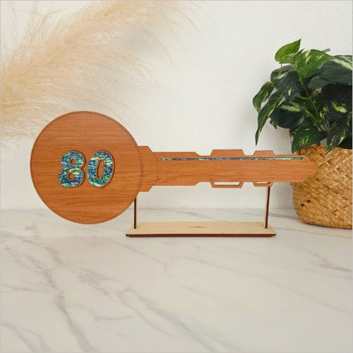 80th Key – Rimu+ Paua (60mm Numbers) Milestone Key