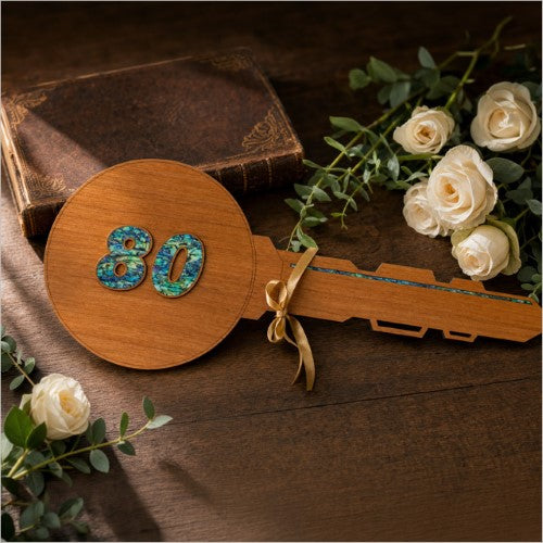 80th Key – Rimu+ Paua (60mm Numbers) Milestone Key