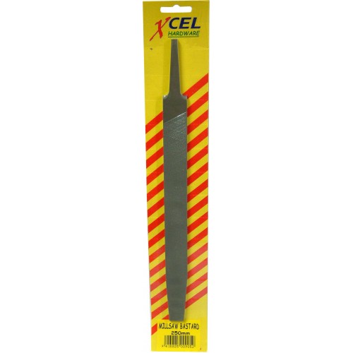 10-inch rectangular bastard cut file made of high carbon steel for durable, efficient sharpening of wood and metal.