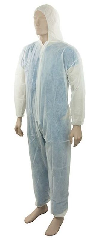 Polypropylene Coverall - White, L, 50gsm (Pack of 18)