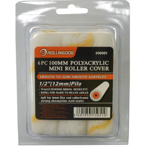 Mini Paint Roller Sleeve Acrylic   100mm 6 Pce Pk