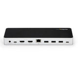 Dual Monitor USB C Docking Station with HDMI/DVI, 4K support, 60W charging, and five USB 3.0 ports for versatile connectivity.