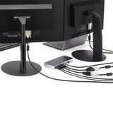 Dual Monitor USB C Docking Station for Windows with 4K support, HDMI/DVI ports, and 60W charging for laptops.