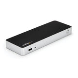 Dual Monitor USB C Docking Station with 4K support, HDMI/DVI connections, 60W charging, and multiple USB ports.