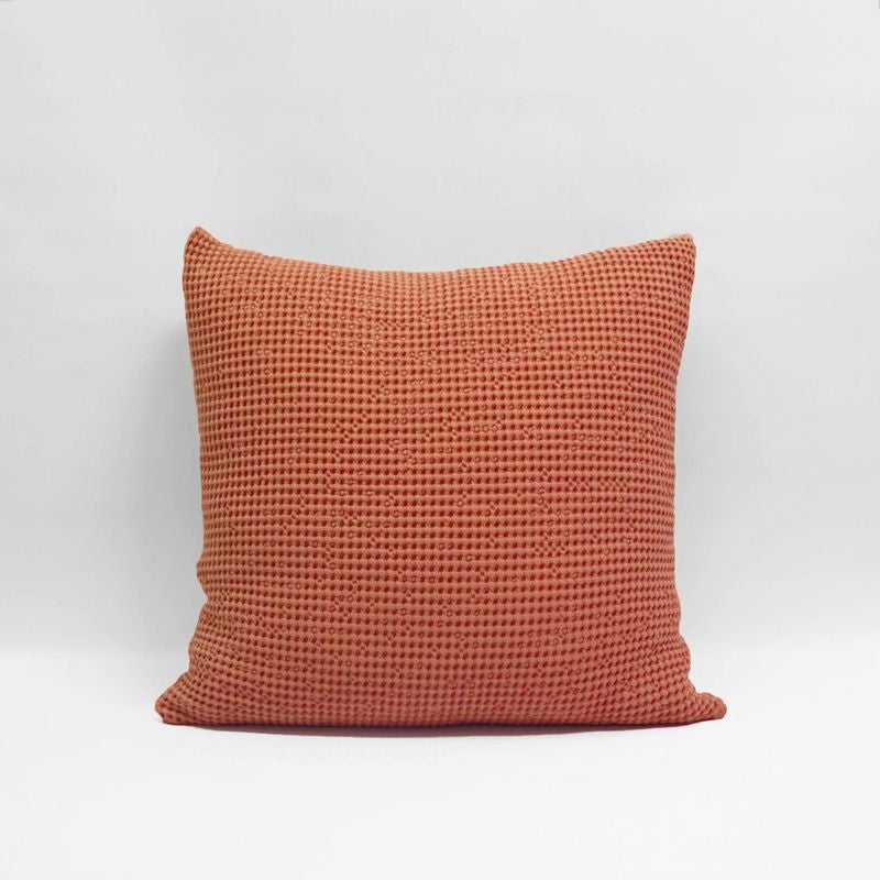 Baksana's caramel Euro pillowcase features soft stonewashed cotton and a deep waffle texture, perfect for enhancing any space.