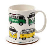 Porcelain Mug & Coaster Set - Volkswagen VW T1 Camper Bus (300ml)