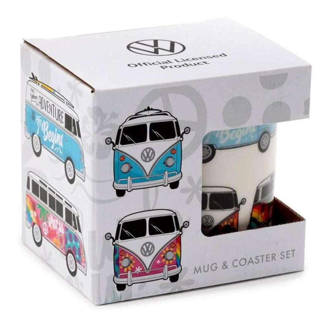 Porcelain Mug & Coaster Set - Volkswagen VW T1 Camper Bus (300ml)