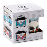 Porcelain Mug & Coaster Set - Volkswagen VW T1 Camper Bus (300ml)
