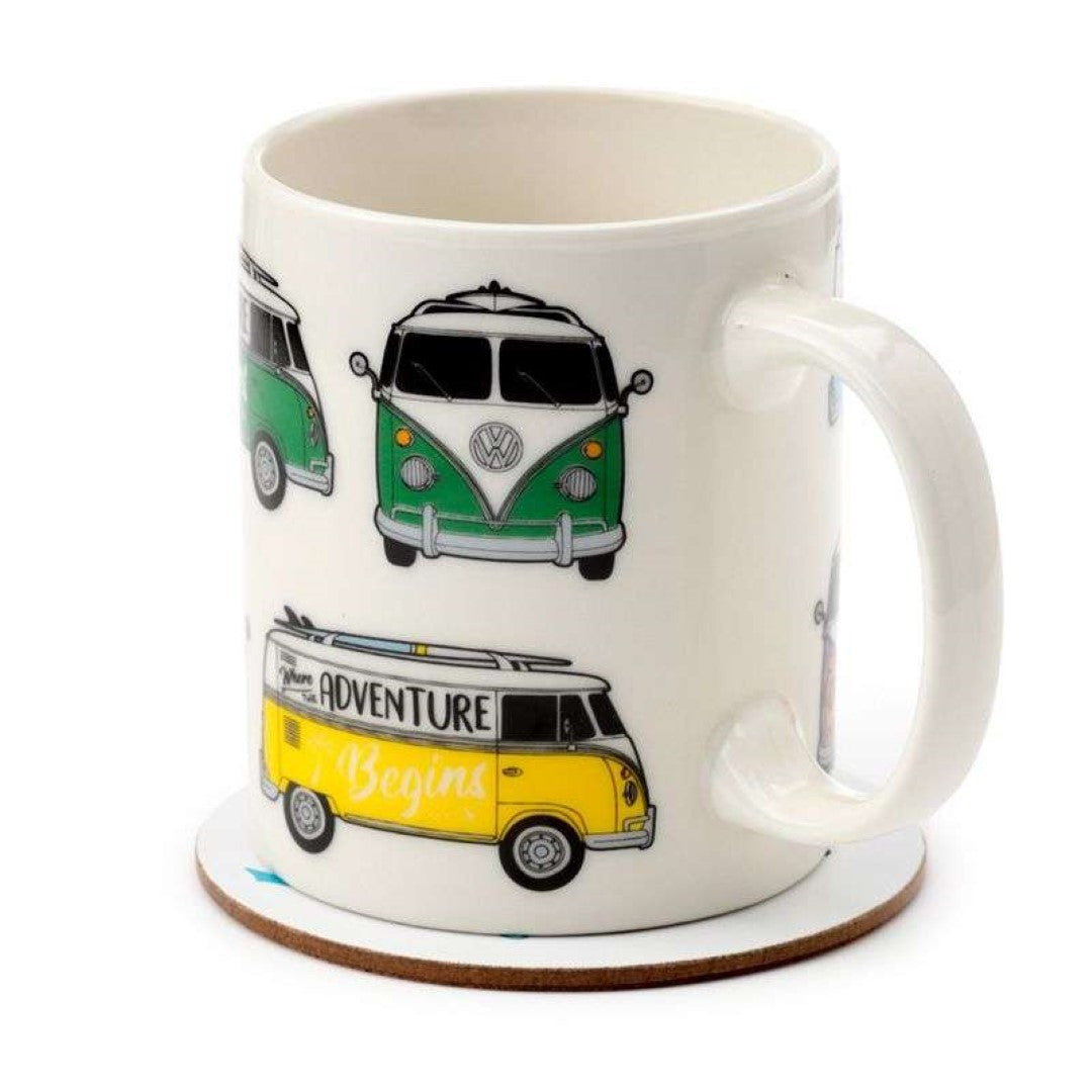 Porcelain Mug & Coaster Set - Volkswagen VW T1 Camper Bus (300ml)