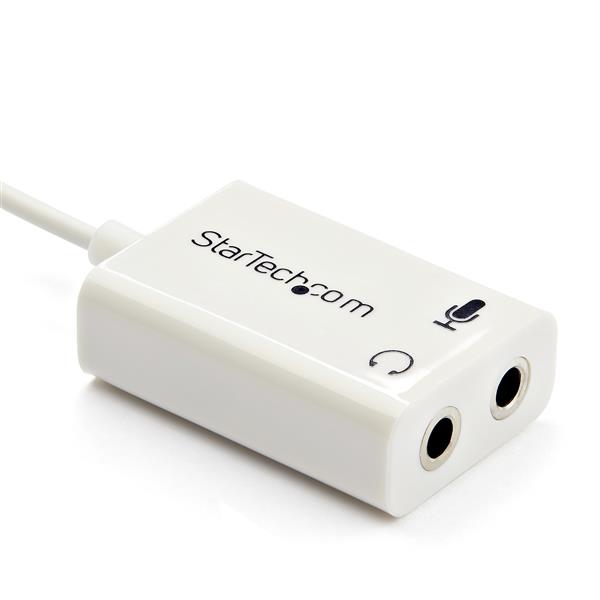 3.5mm 4 Position to Dual 3.5mm Headset Splitter Adapter - Connect Headphones & Mic - White