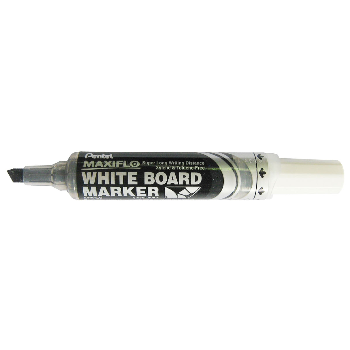 PENTEL MAXIFLO WHITEBOARD MARKER MWL6 CHISEL 3.0-7.0mm BLACK -12 units