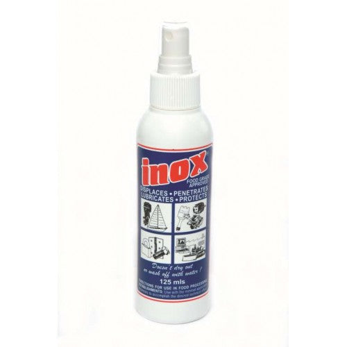 Inox Mx3 Lubricant 125ml pump bottle, effective for moisture displacement and corrosion protection, safe for multiple surfaces.