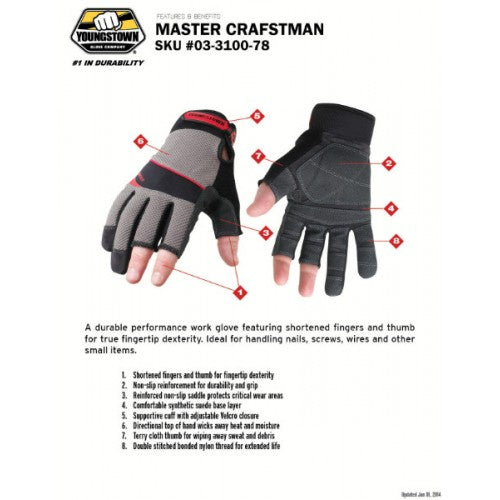 Youngstown Master Craftsman Work Gloves - Large, designed for dexterity and grip, ideal for construction and DIY tasks.