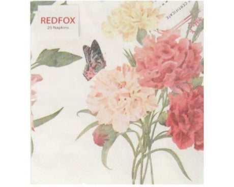 Vibrant red carnation design napkins, 20 premium 3-ply, eco-friendly, perfect for elevating any dining occasion.