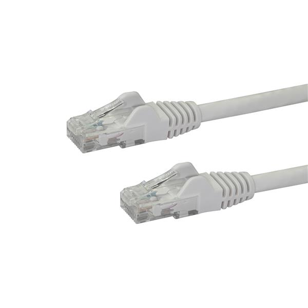 High-performance 1m Cat6 patch cable with snagless RJ45 connectors, durable white PVC jacket for Gigabit networking.