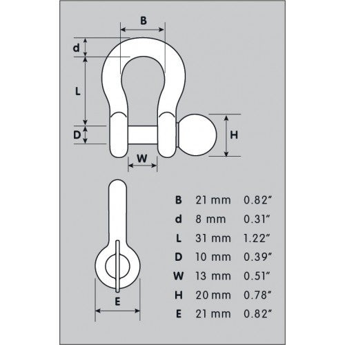 Nu-D Tested Shackle Easy Open Key Bow 8mm X 1500kg