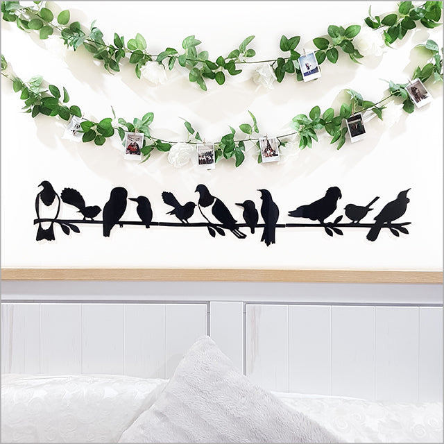 Wall Art - NZ Birds on Branch (Black ACM) - Kiwiana