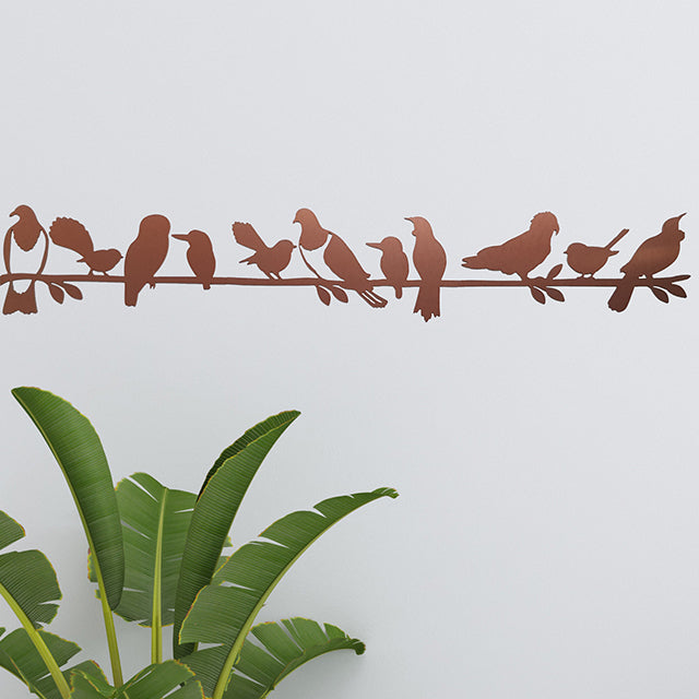 Wall Art - NZ Birds on Branch (Brushed Copper ACM) - Kiwiana