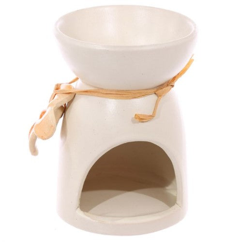 Ceramic Oil and Wax Burner - Speckled Cream with Flower (Set of 3 Asstd)