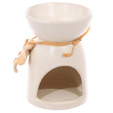 Ceramic Oil and Wax Burner - Speckled Cream with Flower (Set of 3 Asstd)