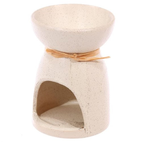 Ceramic Oil and Wax Burner - Speckled Cream with Flower (Set of 3 Asstd)