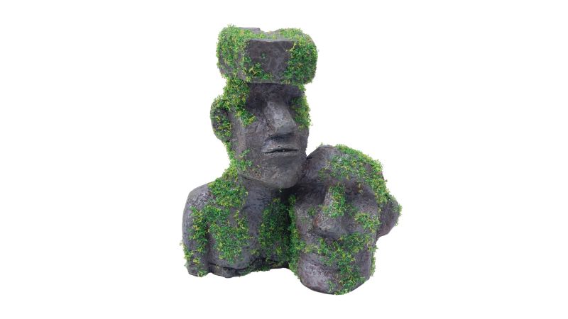 Aquatic Ornament - Twin Easter Island Statues with Moss (21cm)