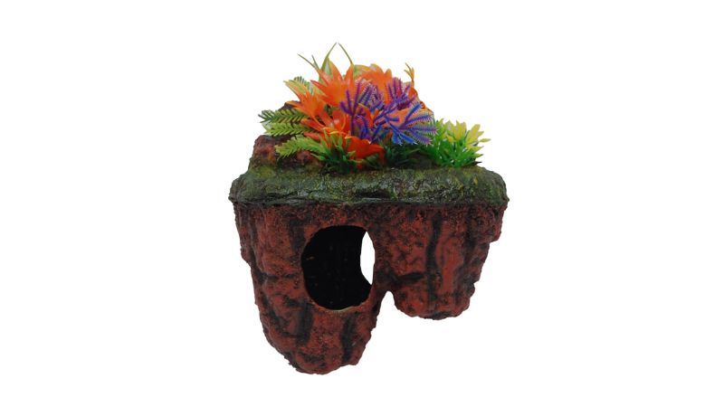 Aquatic Ornament - Floating Island with Plant 15cm (Red)