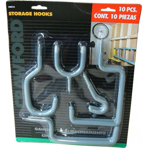 Durable PVC storage hooks (10 pack) designed for organizing tools, bicycles, and ladders in various spaces.