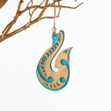 Teal satin acrylic hanging ornament, 120mm, crafted from laser-cut bamboo, ideal for festive decor and gifting.