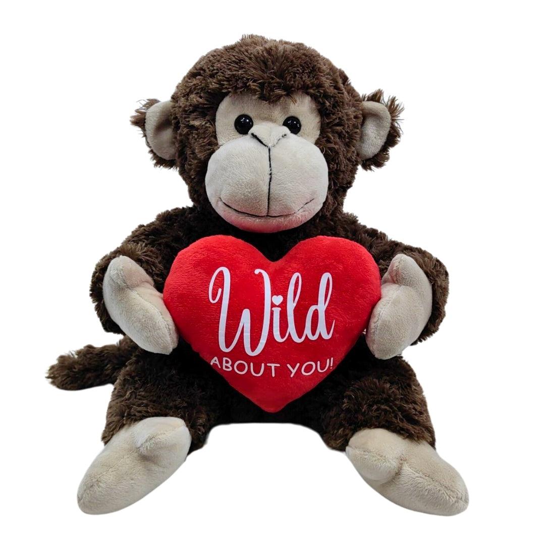 Soft Plush Toy -  Romance Monty Monkey. Brown Monkey holding heart