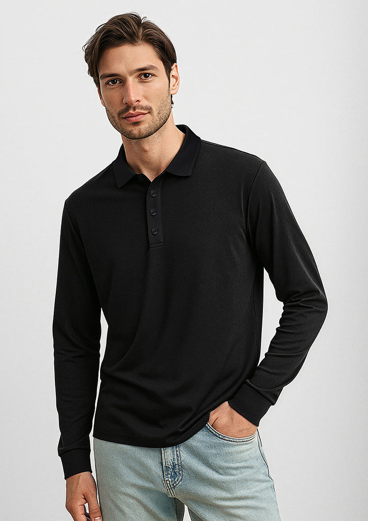 Action Mens Long Sleeve Polo - Navy