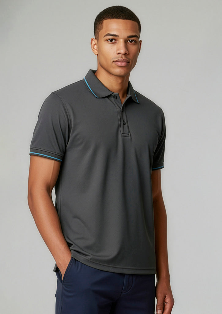 Jet Mens Short Sleeve Polo - Steel Grey/Red
