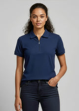 Micro Womens Waffle Short Sleeve Polo - Navy