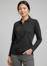 Crew Womens Long Sleeve Polo - Charcoal