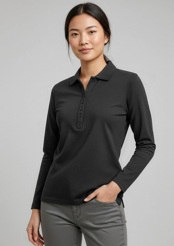 Crew Womens Long Sleeve Polo - Black