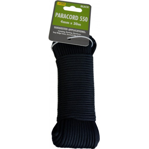 Durable 30m black paracord, perfect for outdoor adventures, survival kits, and DIY projects.