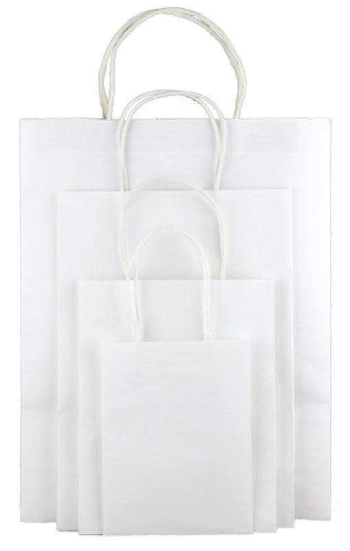 White Kraft Bags pack of 25, 120gsm, 32x11x42cmH, eco-friendly, sturdy for gifts, groceries, and retail use.