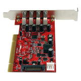 4-Port PCI USB 3.0 Adapter Card enabling high-speed data transfer for legacy systems, with SATA power connector for devices.
