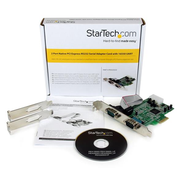 2-Port PCI Express RS232 Serial Adapter Card with 16550 UART - Low Profile, Lifetime Warranty