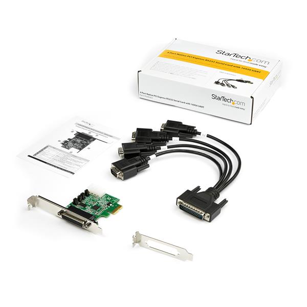High-Speed 4 Port PCI Express RS232 Serial Adapter Card - Compatible with Windows & Linux
