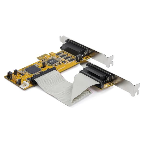 8-Port low profile PCIe serial card with DB9 ports for connecting printers and scanners, supporting speeds up to 921.4Kbps.