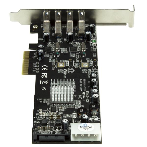 4-Port PCI Express USB 3.0 card with UASP, dual 5Gbps channels for high-speed data transfer and expanded connectivity.