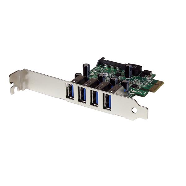 4-Port USB 3.0 PCIe expansion card enhancing data transfer speeds up to 5 Gbps with UASP support and backward compatibility.