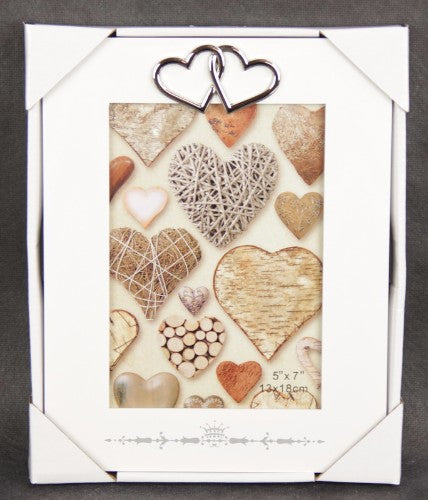 Double Hearts White Photo Frame